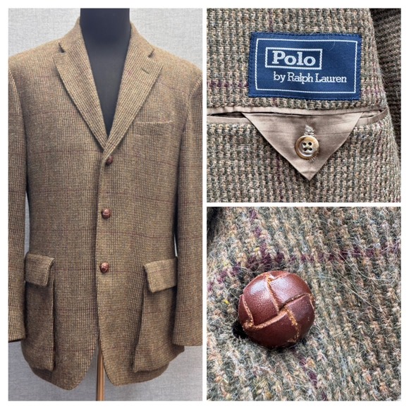 Vintage Polo Ralph Lauren Tweed Blazer Wool Alpaca Elbow Patch 42R
